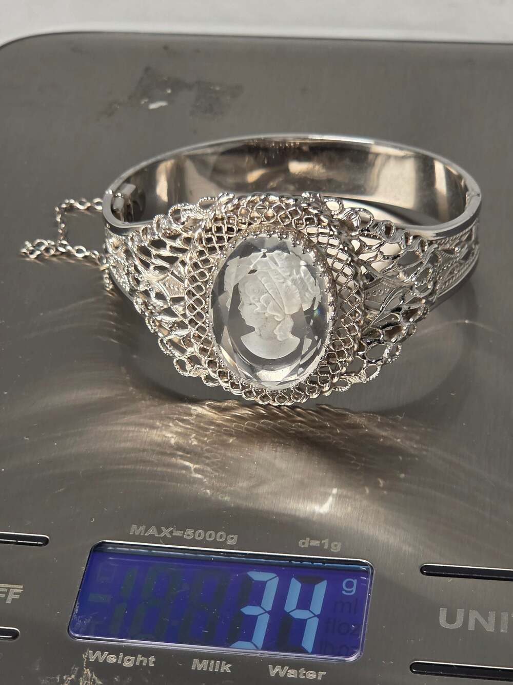 Vintage Whiting & Davis Silver Tone Filigree Hinged Bracelet - Picture 6 of 8